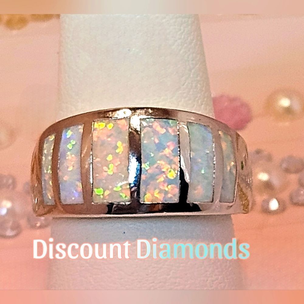 White Fire Opal Cocktail Ring on Stamped S925 Sterling Silver